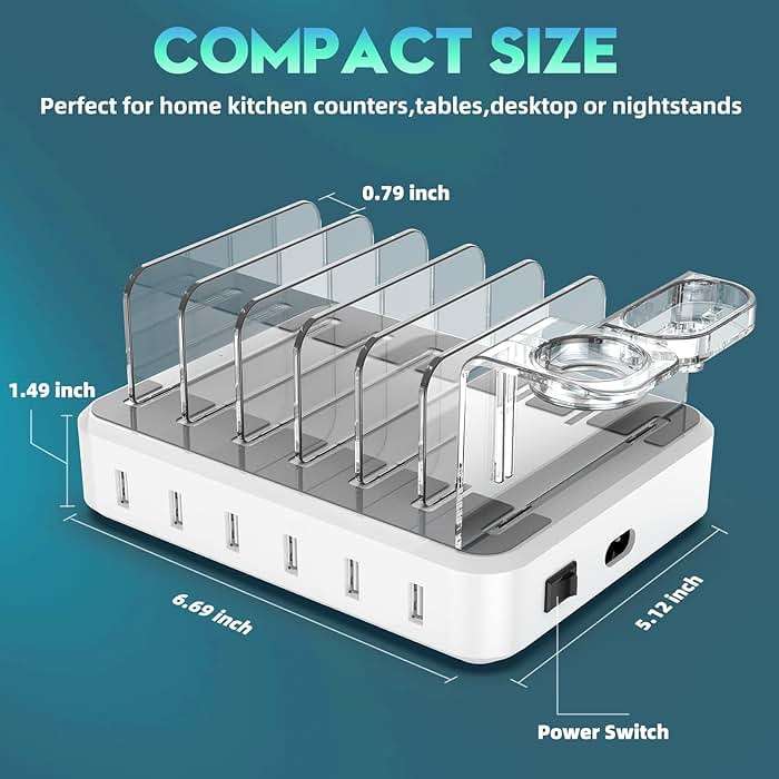 Charging Station for Multiple Devices,60W 6 Port Charger Station with 7 Mixed Charging Cables,USB Charging Dock,Compatible with Cellphone,Tablet, Kindle, iPhone iPad and More (White) - Image 5