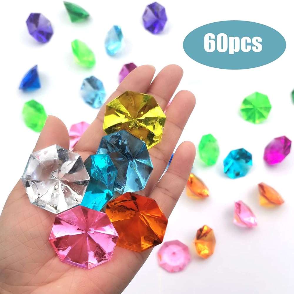 60pcs Acrylic Diamond Gems Pirate Plastic Gems Large Acrylic Gems Jewels Bulk Treasure Chest Hunt Party Favors 25 Carat (Multicolor) - Image 4