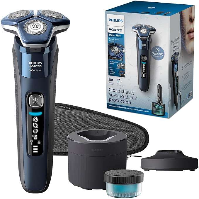 Philips Norelco Shaver 7800, Rechargeable Wet & Dry Electric Shaver with SenseIQ Technology, Quick Clean Pod, Charging Stand, Travel Case and Pop-up Trimmer, S7885/85 - Image 1