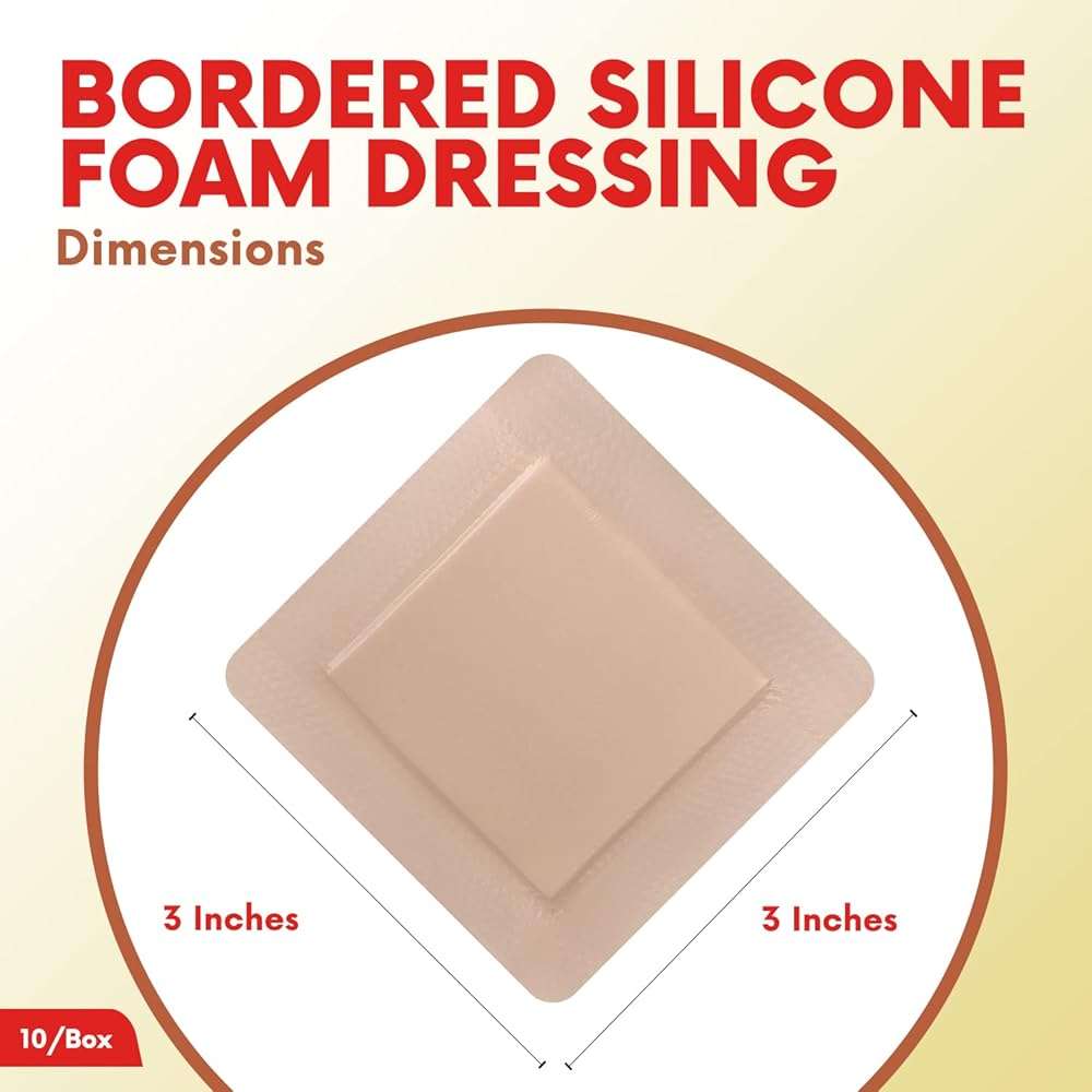 HEALQU Silicone Foam Dressing with Border 3x3 inch, Box of 10 - for Optimal Wound Care-Multi-Layered Super Absorbent Core & Breathable Skin Adhesive Waterproof Pads for Burns, Pressure Ulcers. - Image 4