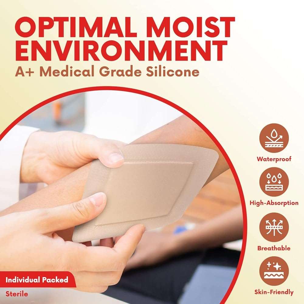 HEALQU Silicone Foam Dressing with Border 3x3 inch, Box of 10 - for Optimal Wound Care-Multi-Layered Super Absorbent Core & Breathable Skin Adhesive Waterproof Pads for Burns, Pressure Ulcers. - Image 5