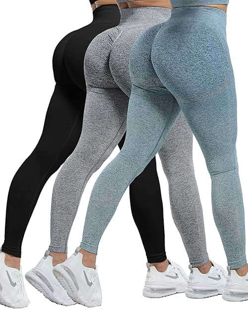 CHRLEISURE Workout Leggings Sets for Women, Gym Scrunch Butt Butt Lifting Seamless Leggings 3 Piece - Image 1