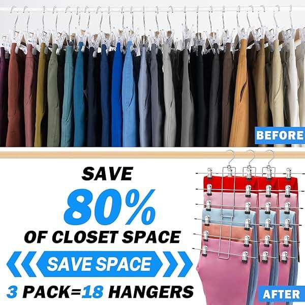 3 Pack Closet Organizers and Storage,6 Tiers Skirt Pants Hangers with Clips Space Saving for Home Organization and Storage,College Dorm Room Essentials for Girls Guys,Wardrobe Clothes Organizer - Image 2