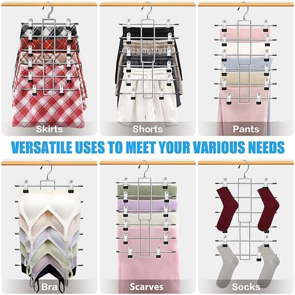 3 Pack Closet Organizers and Storage,6 Tiers Skirt Pants Hangers with Clips Space Saving for Home Organization and Storage,College Dorm Room Essentials for Girls Guys,Wardrobe Clothes Organizer - Image 5