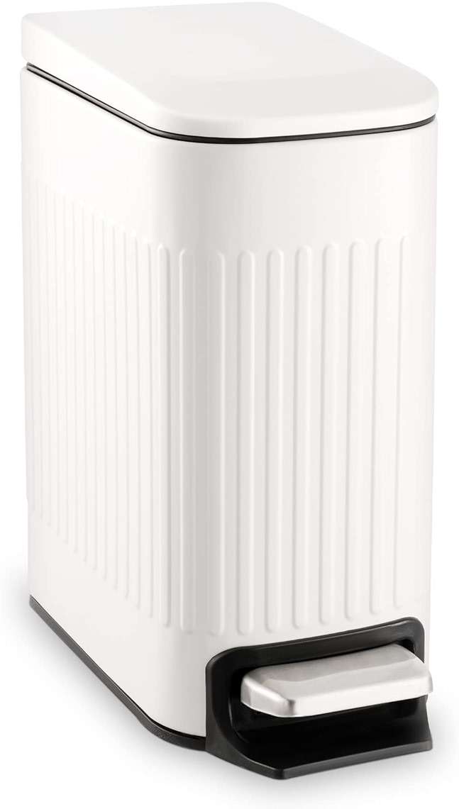 TrashAid Slim Bathroom Trash Can with Lid Soft Close, 6 Liter/1.6 Gallon Stainless Steel Small Garbage Can with Removable Inner Bucket, Step Pedal, Slim Wastebasket for Toilet, Office, Bedroom, White - Image 1
