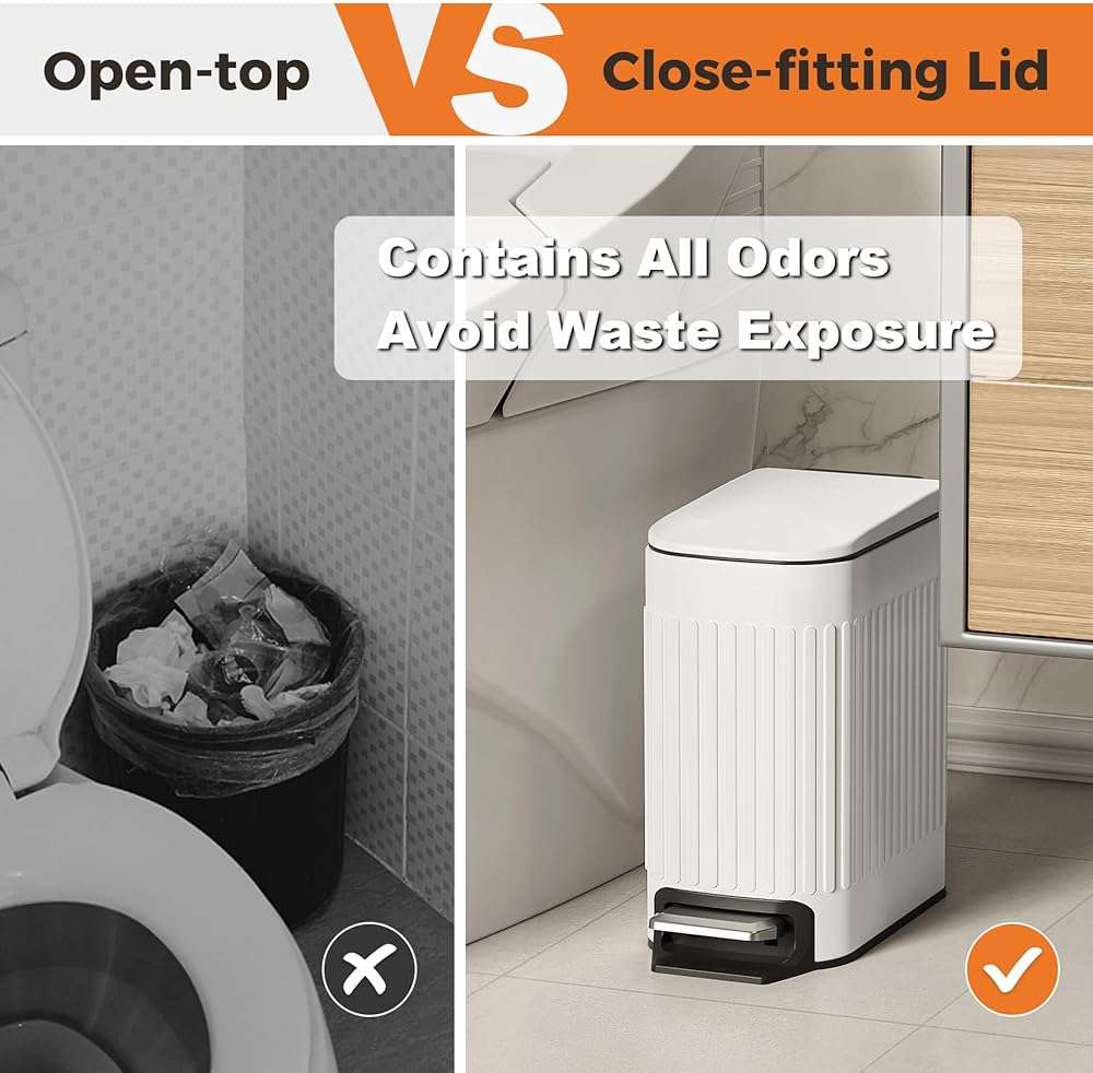 TrashAid Slim Bathroom Trash Can with Lid Soft Close, 6 Liter/1.6 Gallon Stainless Steel Small Garbage Can with Removable Inner Bucket, Step Pedal, Slim Wastebasket for Toilet, Office, Bedroom, White - Image 5