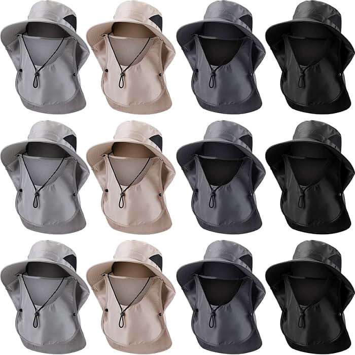 Xuhal 12 Pcs Fishing Sun Hat for Men Women Wide Brim UV Sun Protection Cap Summer Outdoor Hiking Hat Neck and Face Flap - Image 1