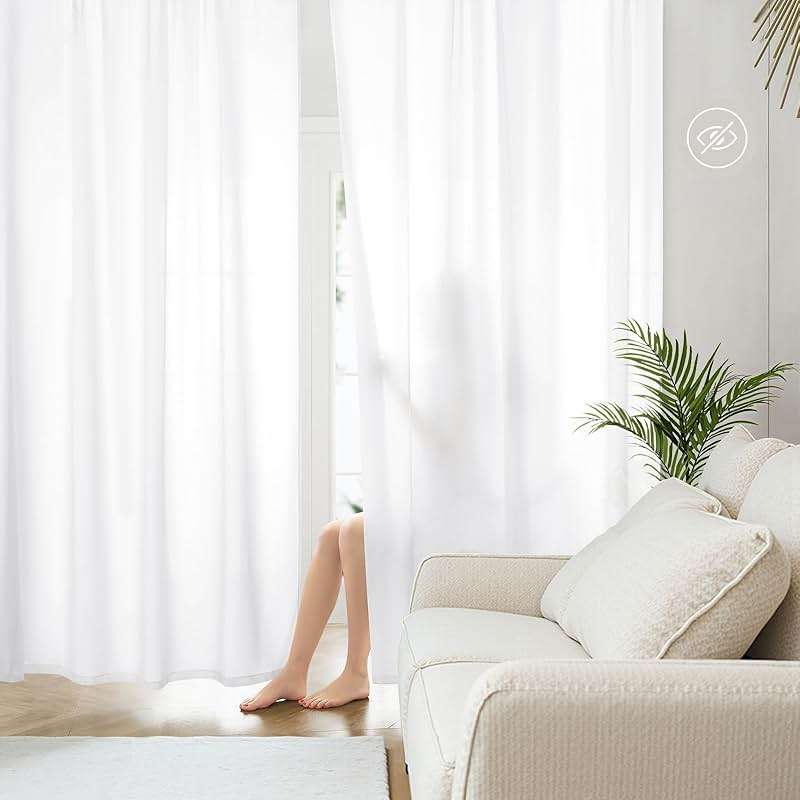 HOMEIDEAS Non-See-Through White Privacy Sheer Curtains 52 X 84 Inches Long 2 Panels Sheer Curtains Light Filtering Window Curtains Drapes for Bedroom Living Room - Image 1