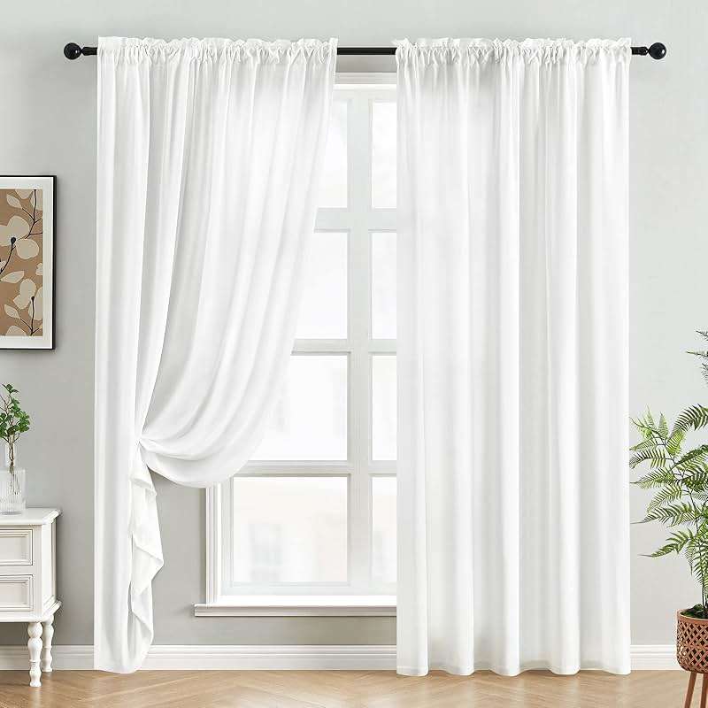 HOMEIDEAS Non-See-Through White Privacy Sheer Curtains 52 X 84 Inches Long 2 Panels Sheer Curtains Light Filtering Window Curtains Drapes for Bedroom Living Room - Image 2