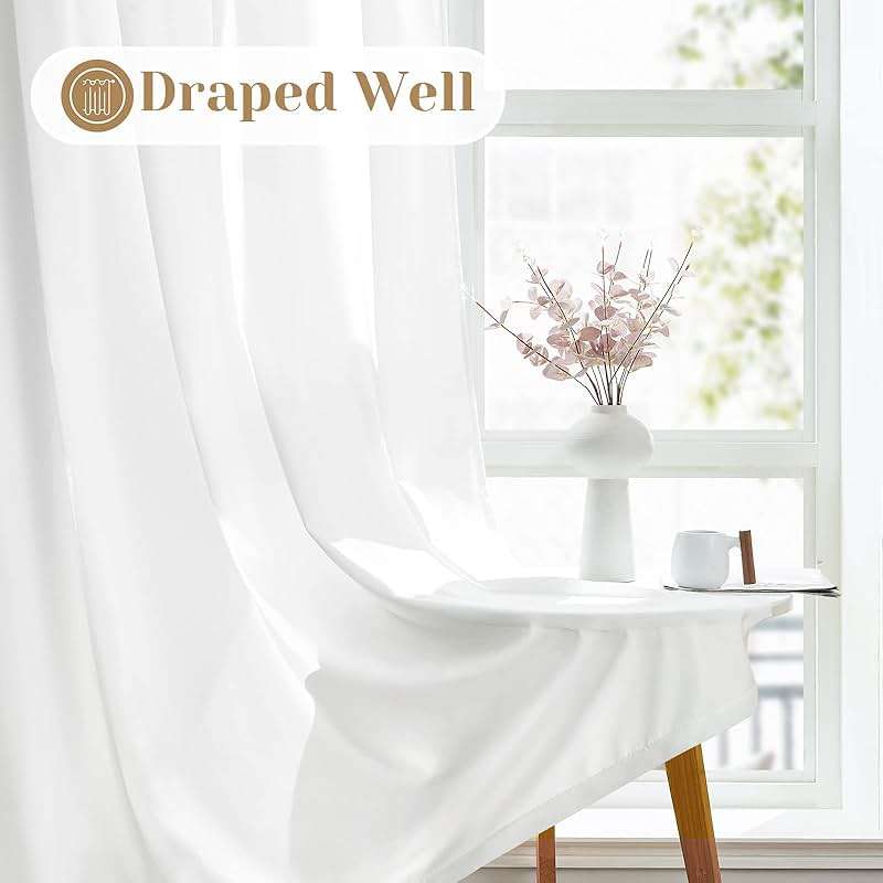 HOMEIDEAS Non-See-Through White Privacy Sheer Curtains 52 X 84 Inches Long 2 Panels Sheer Curtains Light Filtering Window Curtains Drapes for Bedroom Living Room - Image 6