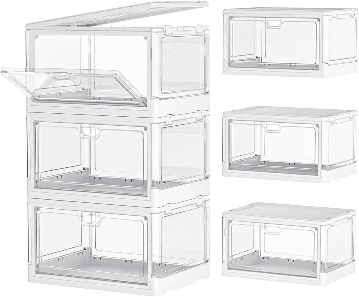 Kmiectse Clear Storage Bin with Lid 3 Pack 【Stackable & Sturdy】 Plastic Multifunctional Folding Storage Bins for Bedroom, Living Room, Study,Room, 23 QT Folding Box with Magnetic Door - Image 1