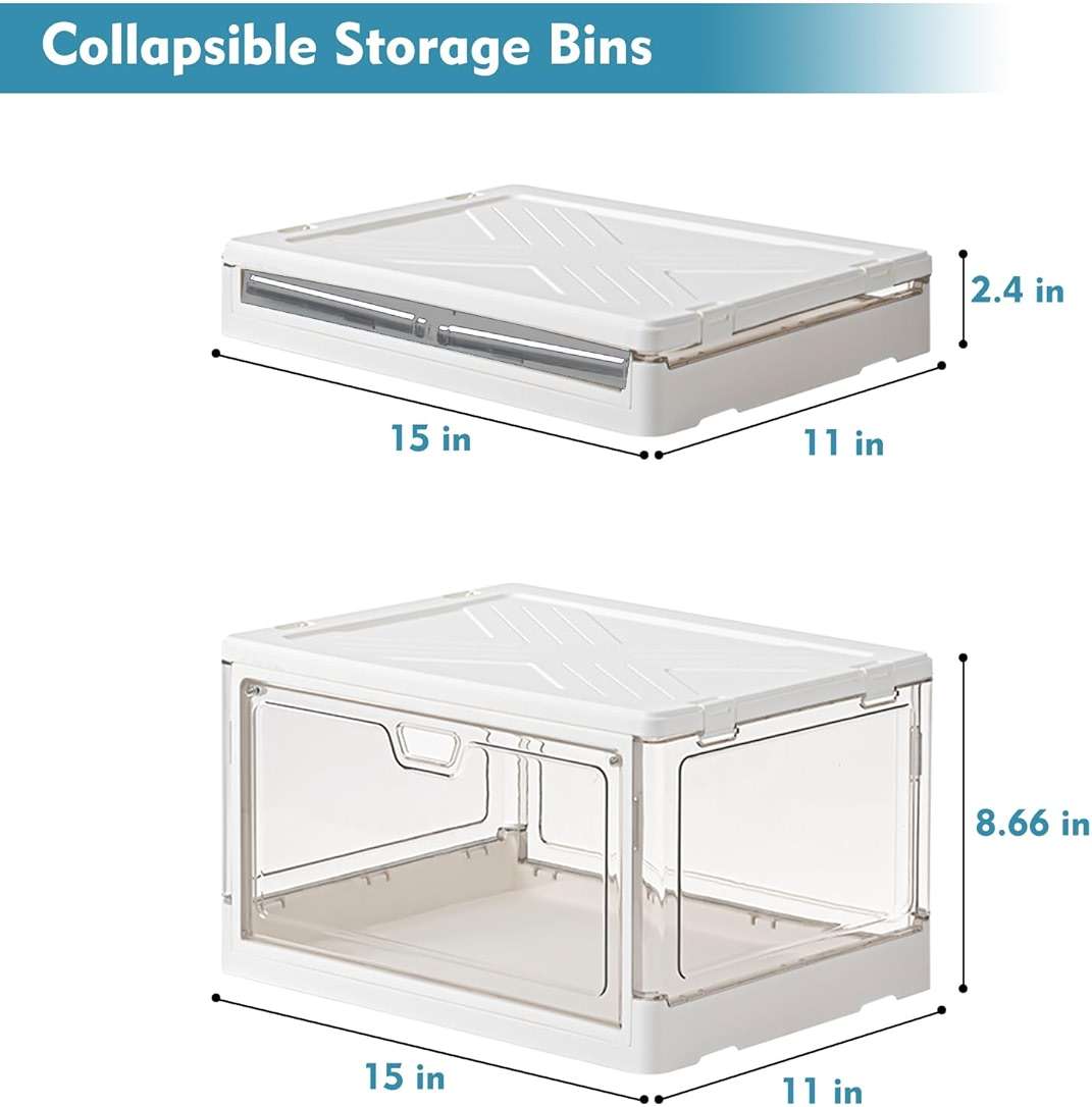 Kmiectse Clear Storage Bin with Lid 3 Pack 【Stackable & Sturdy】 Plastic Multifunctional Folding Storage Bins for Bedroom, Living Room, Study,Room, 23 QT Folding Box with Magnetic Door - Image 3
