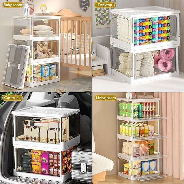 Kmiectse Clear Storage Bin with Lid 3 Pack 【Stackable & Sturdy】 Plastic Multifunctional Folding Storage Bins for Bedroom, Living Room, Study,Room, 23 QT Folding Box with Magnetic Door - Image 6