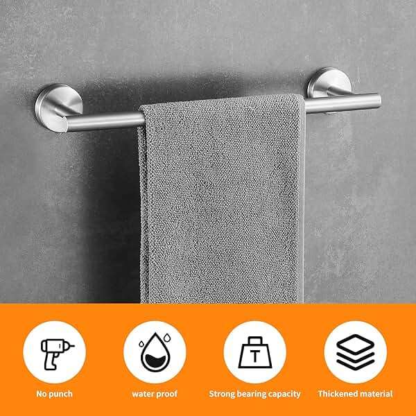 Hinmood Brushed Nickel Bathroom Hardware Set, 24 Inch Towel Bar Set 10 Pieces Bathroom Accessories Set Includes Includes 2 Packs 24 Inch Towel Bar, Towel Ring, Toilet Holder and 4 Packs Towel Hooks - Image 3