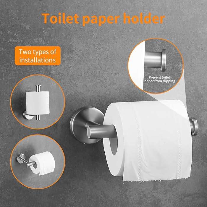 Hinmood Brushed Nickel Bathroom Hardware Set, 24 Inch Towel Bar Set 10 Pieces Bathroom Accessories Set Includes Includes 2 Packs 24 Inch Towel Bar, Towel Ring, Toilet Holder and 4 Packs Towel Hooks - Image 4