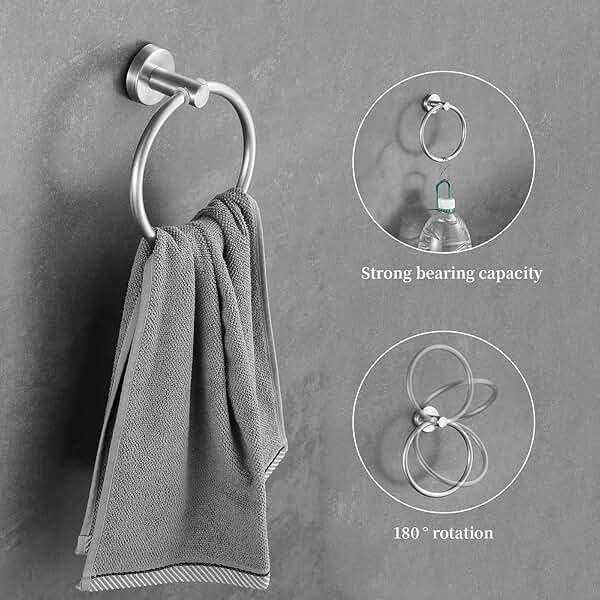 Hinmood Brushed Nickel Bathroom Hardware Set, 24 Inch Towel Bar Set 10 Pieces Bathroom Accessories Set Includes Includes 2 Packs 24 Inch Towel Bar, Towel Ring, Toilet Holder and 4 Packs Towel Hooks - Image 5