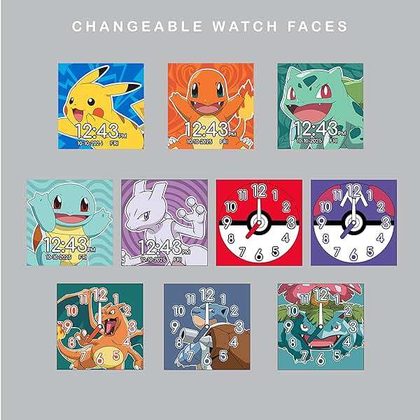 Pokémon Interactive Kids Smartwatch with Touchscreen, Interchangeable Pikachu & Friends Straps, Built-in Camera, Alarm, Stopwatch, Calculator, and 10 Watch Faces - Fits Wrists 5.5"-8" - Image 4