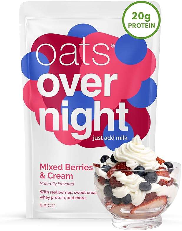Oats Overnight Mixed Berries & Cream - Overnight Oats with 20g Protein, High Fiber Breakfast Protein Shake - Gluten Free Oatmeal, Non GMO High Protein Oatmeal (2.8 oz per meal) (8 Pack) - Image 1