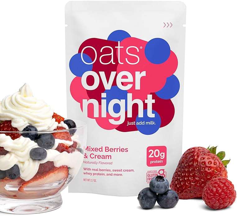 Oats Overnight Mixed Berries & Cream - Overnight Oats with 20g Protein, High Fiber Breakfast Protein Shake - Gluten Free Oatmeal, Non GMO High Protein Oatmeal (2.8 oz per meal) (8 Pack) - Image 7