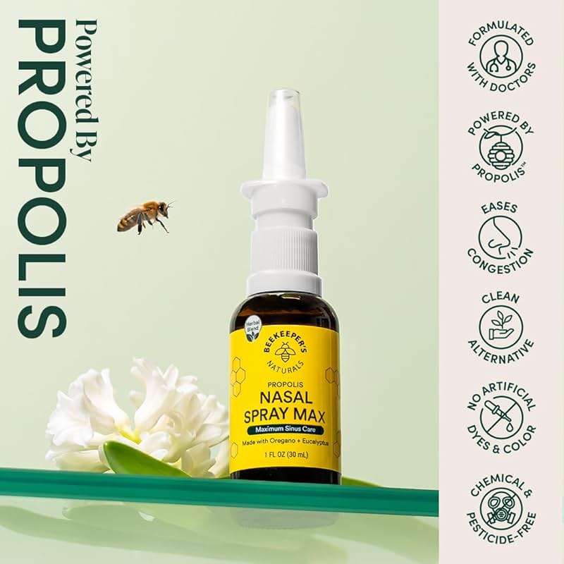 Beekeeper's Naturals Propolis Nasal Rinse Spray Max, Relief for Adults w/Eucalyptus, Oregano & Saline, Clears Nasal Congestion & Cleanses Sinus Canal, 1 fl oz - Image 3