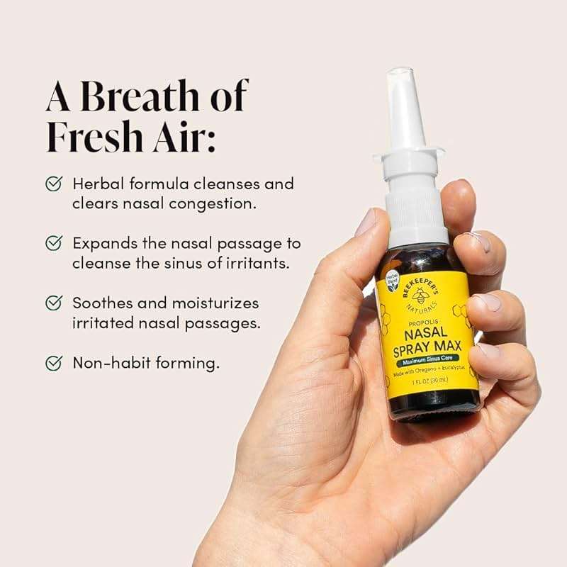 Beekeeper's Naturals Propolis Nasal Rinse Spray Max, Relief for Adults w/Eucalyptus, Oregano & Saline, Clears Nasal Congestion & Cleanses Sinus Canal, 1 fl oz - Image 4