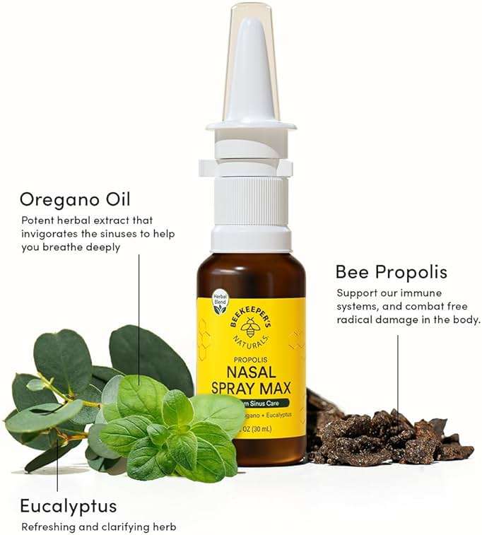Beekeeper's Naturals Propolis Nasal Rinse Spray Max, Relief for Adults w/Eucalyptus, Oregano & Saline, Clears Nasal Congestion & Cleanses Sinus Canal, 1 fl oz - Image 5