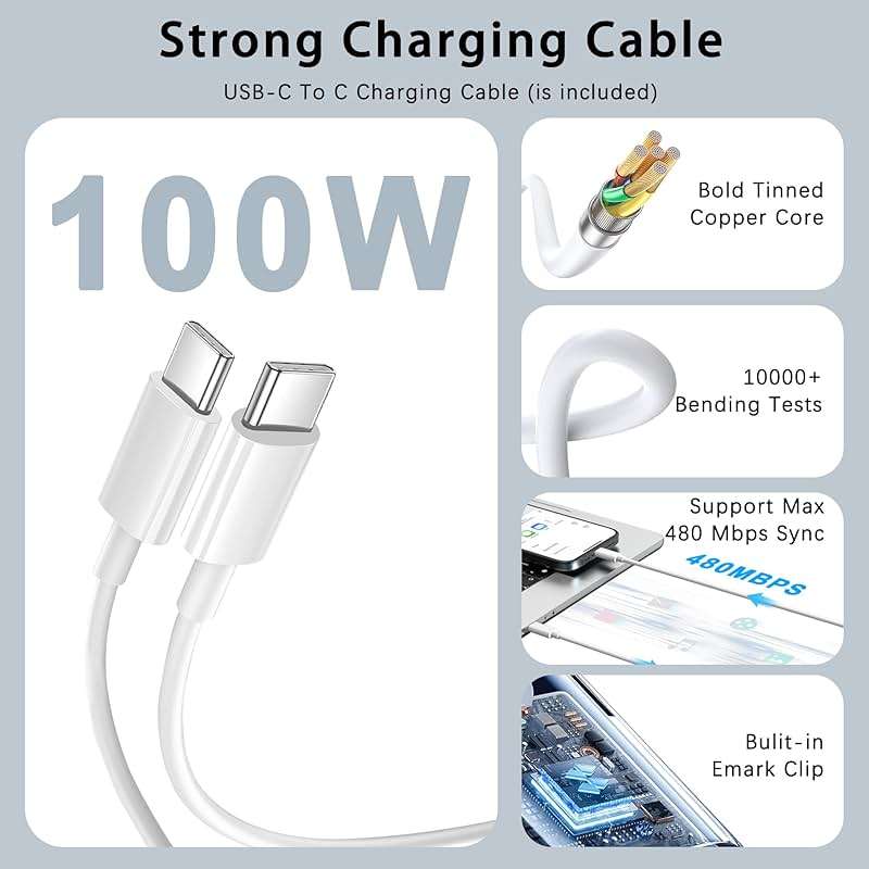 Mac Book Pro Charger - 100W USB C Laptop Charger Compatible with MacBook Pro/Air 16, 15, 14, 13 Inch, MacBook M1 M2 M3 M4 M5, iPad Pro/Air and All Type C Device, Type C to C Fast Charger - Image 5