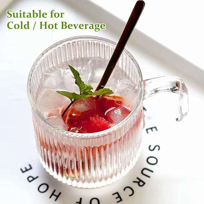 Qipecedm 6 PACK Premium Glass Coffee Mugs with Handle, 12 OZ Classic Vertical Stripes Glass Coffee Cups, Transparent Tea Cup for Hot/Cold Beverages, Glassware Set for Americano, Latte, Cappuccino - Image 6