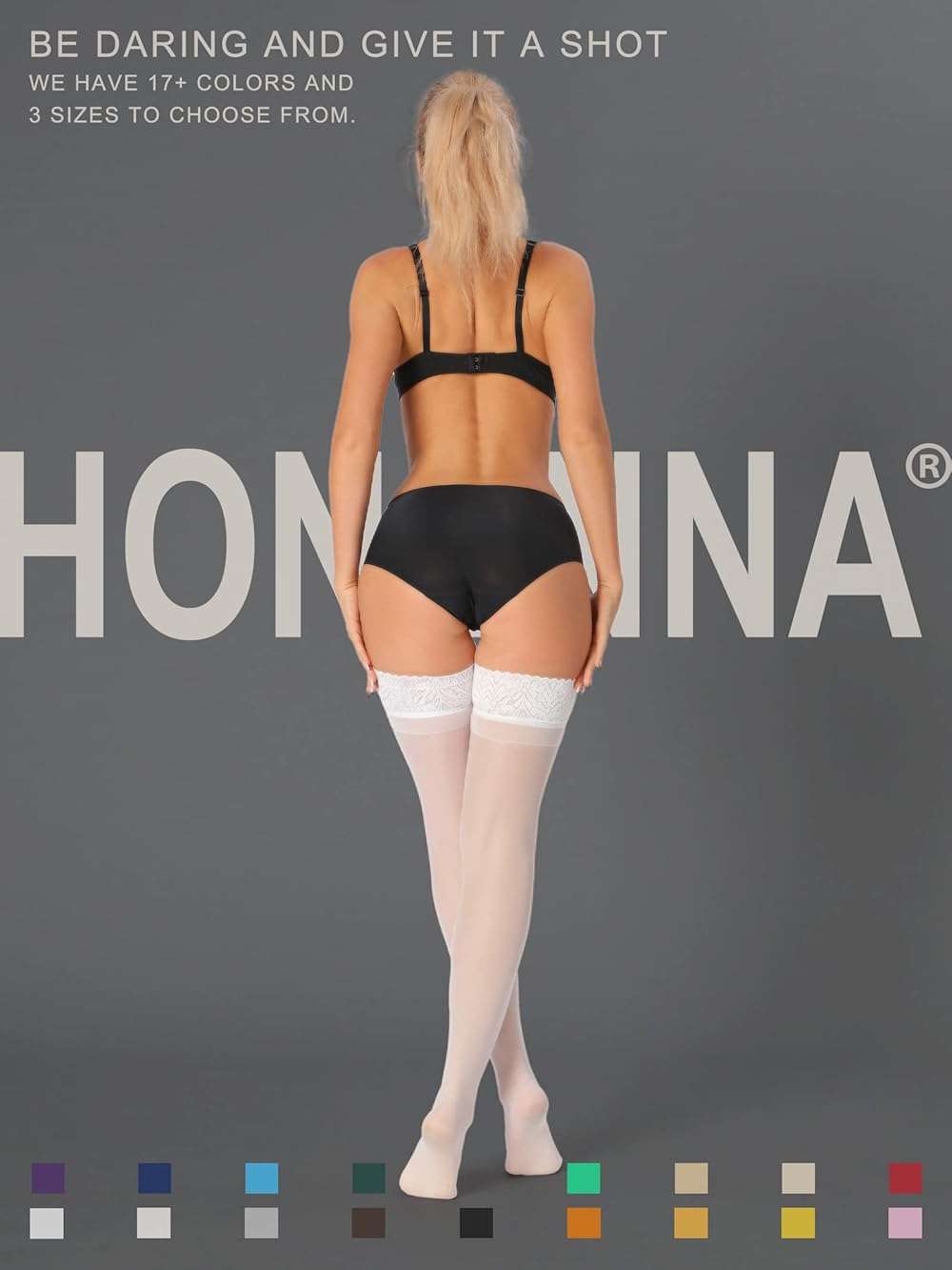 HONENNA Sheer Thigh High Stockings, 17+ Colors Stay Up Lace Top with Anti-Slip Silicone for Women - Image 2