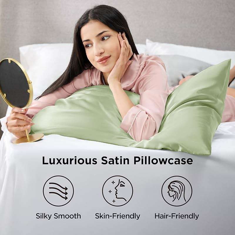 Bedsure Satin Pillowcases, Similar to Silk Pillow Cases Queen Size Set of 2, Pillow Case for Sleeping Women with Envelope Closure, Gifts for Women Men, Sage Green, 20x30 Inches, 2pcs - Image 2