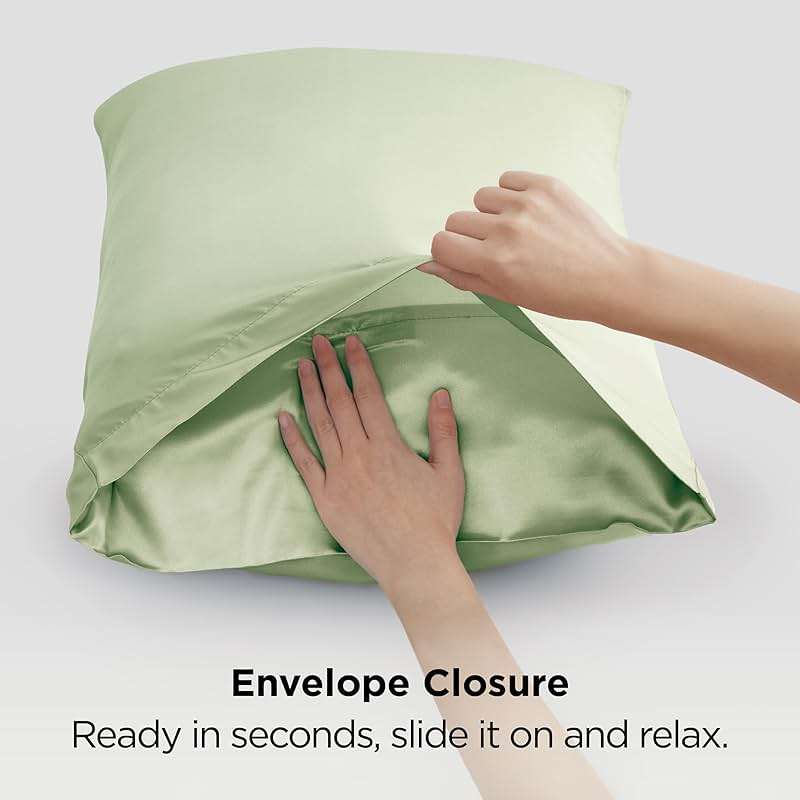 Bedsure Satin Pillowcases, Similar to Silk Pillow Cases Queen Size Set of 2, Pillow Case for Sleeping Women with Envelope Closure, Gifts for Women Men, Sage Green, 20x30 Inches, 2pcs - Image 7