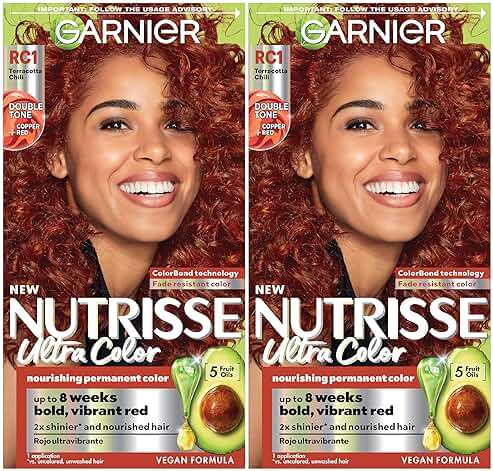 Garnier Nutrisse Ultra Color Hair Color, Permanent Hair Dye for Up to 8 Weeks of Bold, Vibrant, Fade-Resistant Results, Vegan & Cruelty-Free, RC1 Medium Intense Copper Red (Terracotta Chili), 2 Count - Image 1