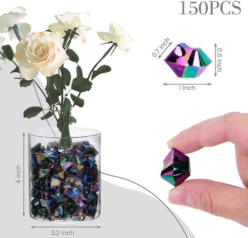 DomeStar 150PCS Iridescent Black Fake Ice, Acrylic Gems Crystals Black Rocks Diamonds Vase Centerpiece for Vase Fillers Party Table Scatter Wedding Food Display - Image 3