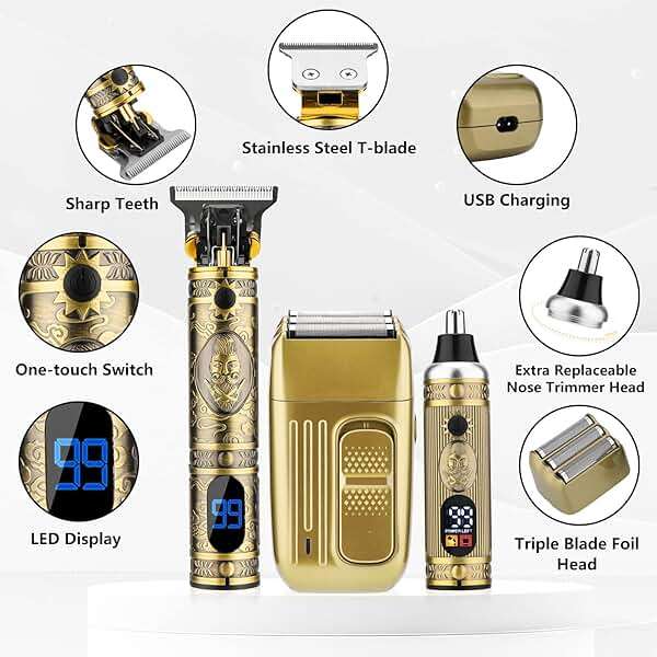 Saoilli Hair Clippers for Men, Professional Cordless T-Blade Trimmer Set, Beard Trimmer and Nose Hair Trimmer, Electric Grooming Kit, Electric Razor Shaver for Home & Barber Use, Gifts for Dad Husband - Image 4
