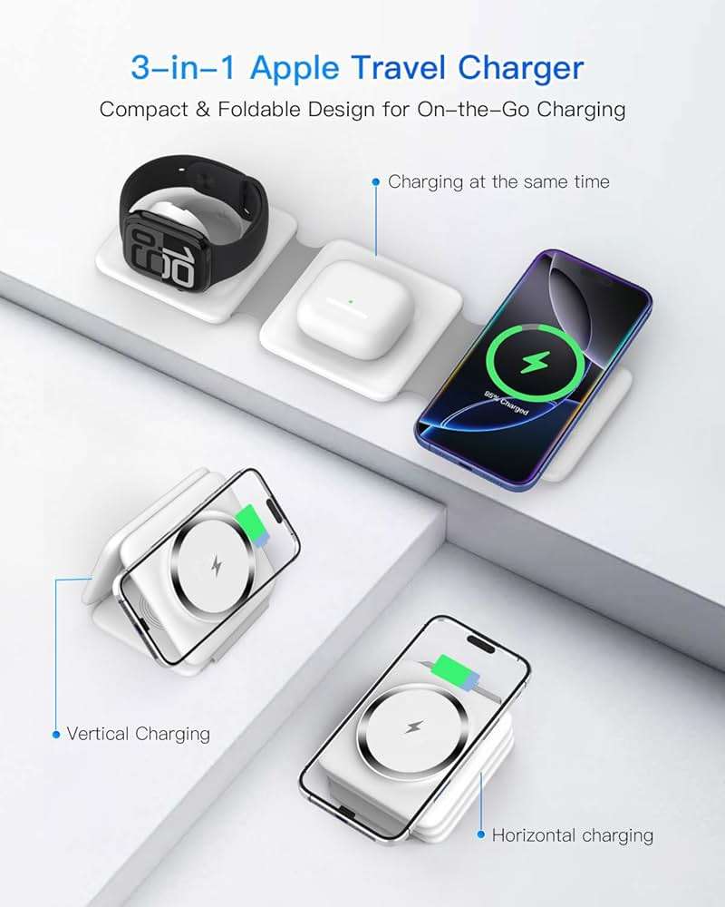 Charging Station for Apple Multiple Devices - 3 in 1 Foldable Magnetic Wireless Charger Dock - Travel Charging Pad for iPhone 17 16 15 14 13 12 Pro Max Plus Watch & Airpods - Image 3
