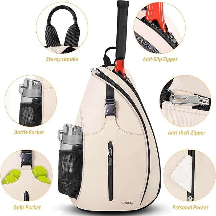 Ytonet Tennis Bag, Tennis Sling Backpack Crossbody Water Resistant for Men Women, Compatible for Pickleball Badminton Rackets - Image 8