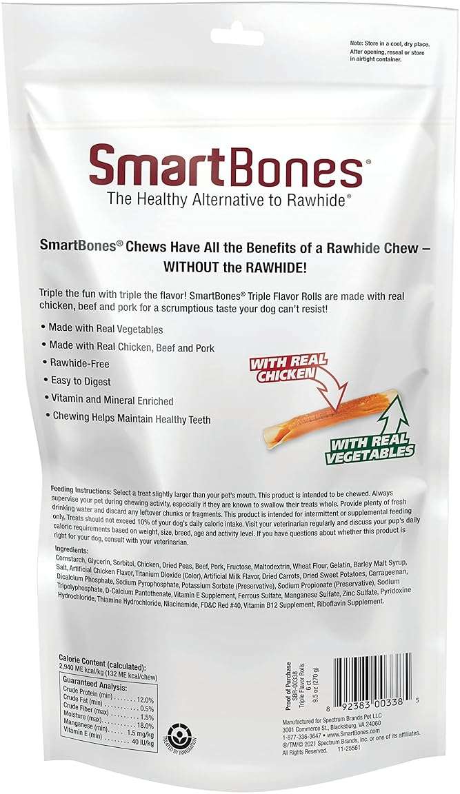 SmartBones Triple Flavor Rolls 6 Count, Rawhide-Free Chews for Dogs - Image 2