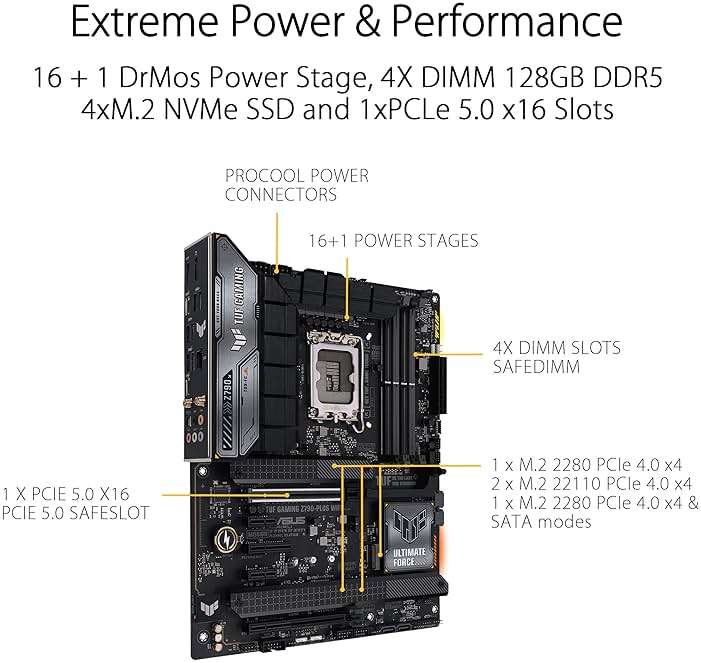 ASUS TUF Gaming Z790-Plus WiFi LGA 1700(Intel 14th,12th &13th Gen) ATX Gaming Motherboard(PCIe 5.0,DDR5,4xM.2 Slots,16+1 DrMOS,WiFi 6,2.5Gb LAN,Front USB 3.2 Gen 2 Type-C,Thunderbolt 4(USB4),Aura RGB) - Image 3