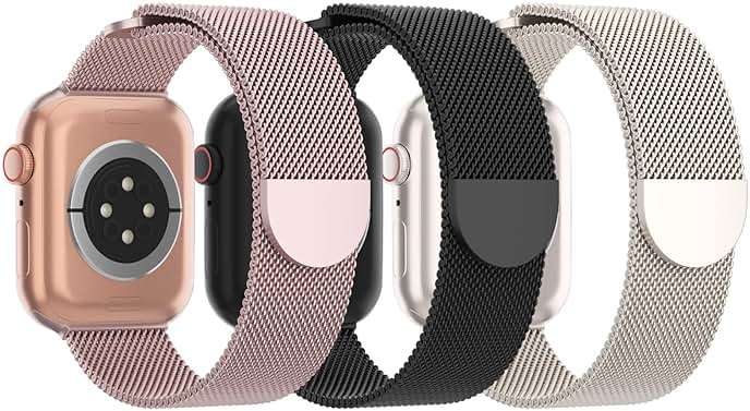 3 Pack Mesh Metal Band Compatible with Apple Watch Band 38mm 40mm 41mm 42mm 44mm 45mm 46mm 49mm, Stainless Steel Magnetic Loop Strap for iWatch Ultra 3 2 1 Series 11/10/9/8/SE/7/6/5/4/3 Men Women - Image 1