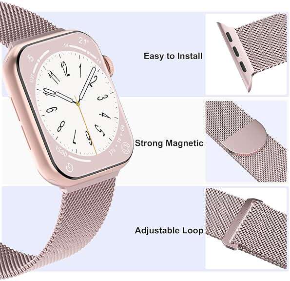 3 Pack Mesh Metal Band Compatible with Apple Watch Band 38mm 40mm 41mm 42mm 44mm 45mm 46mm 49mm, Stainless Steel Magnetic Loop Strap for iWatch Ultra 3 2 1 Series 11/10/9/8/SE/7/6/5/4/3 Men Women - Image 3