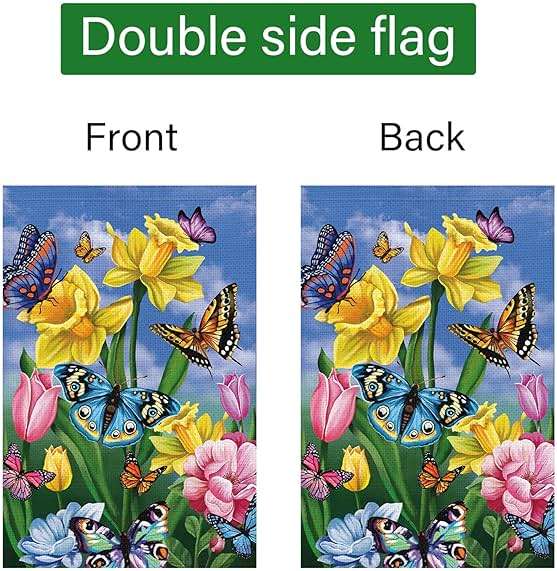 Louise Maelys Spring Daffodil Garden Flag 12x18 Double Sided, Burlap Small Butterfly Floral Flower Welcome Yard House Outside Outdoor Summer Decoration - Image 6