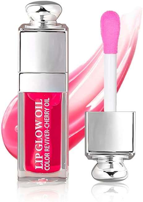 GECOMO Hydrating Lip Glow Oil, Lip Oil Gloss Transparent Toot Tinted Nourishing Long Lasting Repairing Lightening Lip Lines (RASPBERRY) 0.2 OZ - Image 1