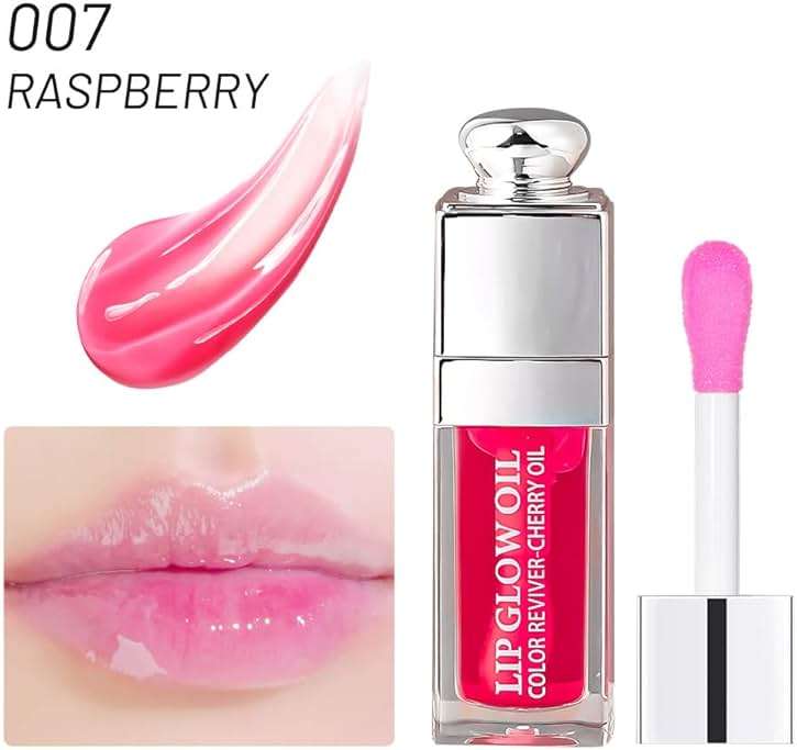 GECOMO Hydrating Lip Glow Oil, Lip Oil Gloss Transparent Toot Tinted Nourishing Long Lasting Repairing Lightening Lip Lines (RASPBERRY) 0.2 OZ - Image 2