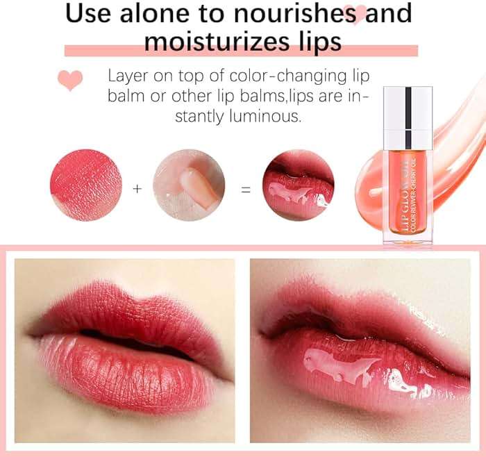 GECOMO Hydrating Lip Glow Oil, Lip Oil Gloss Transparent Toot Tinted Nourishing Long Lasting Repairing Lightening Lip Lines (RASPBERRY) 0.2 OZ - Image 3
