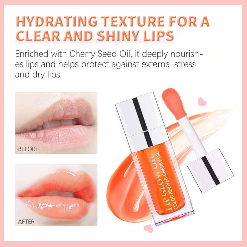 GECOMO Hydrating Lip Glow Oil, Lip Oil Gloss Transparent Toot Tinted Nourishing Long Lasting Repairing Lightening Lip Lines (RASPBERRY) 0.2 OZ - Image 6