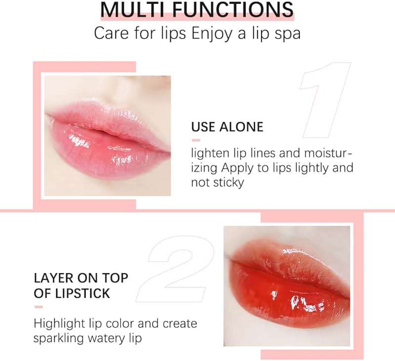GECOMO Hydrating Lip Glow Oil, Lip Oil Gloss Transparent Toot Tinted Nourishing Long Lasting Repairing Lightening Lip Lines (RASPBERRY) 0.2 OZ - Image 7