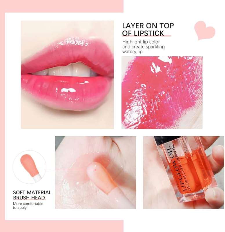 GECOMO Hydrating Lip Glow Oil, Lip Oil Gloss Transparent Toot Tinted Nourishing Long Lasting Repairing Lightening Lip Lines (RASPBERRY) 0.2 OZ - Image 8