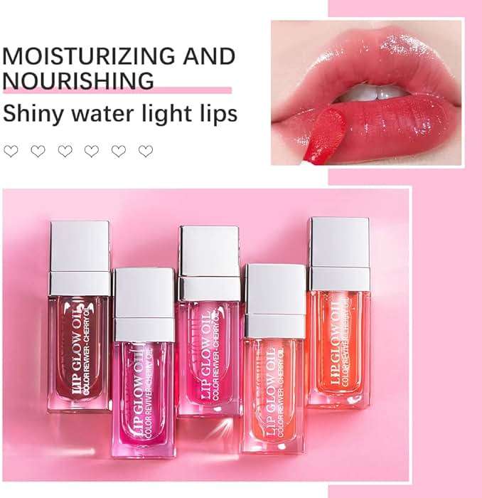 GECOMO Hydrating Lip Glow Oil, Lip Oil Gloss Transparent Toot Tinted Nourishing Long Lasting Repairing Lightening Lip Lines (RASPBERRY) 0.2 OZ - Image 9