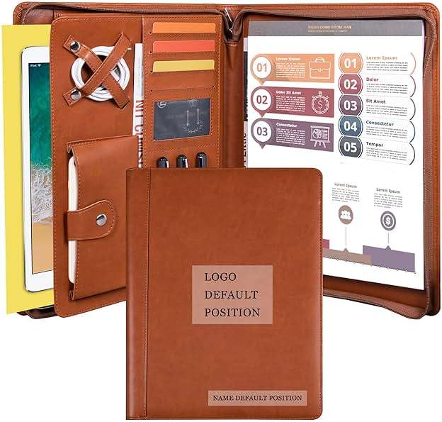 Free Engraved Name, Personalized Leather Portfolio, Professional PU Leather Padfolio for Men, Business Portfolio with A4 Writing Pad, Corporate/Personal Gift for Men&Women, Brown, Custom - Image 1
