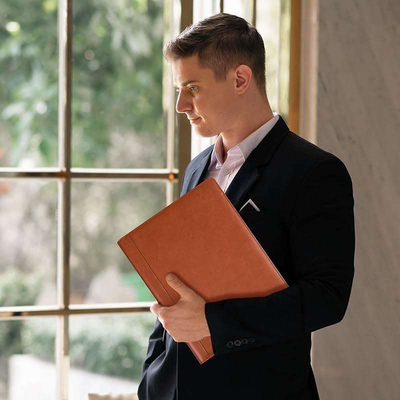 Free Engraved Name, Personalized Leather Portfolio, Professional PU Leather Padfolio for Men, Business Portfolio with A4 Writing Pad, Corporate/Personal Gift for Men&Women, Brown, Custom - Image 2